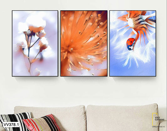Bộ 3 Tranh Bông Hoa Và Con Bọ Rùa - VV378.1