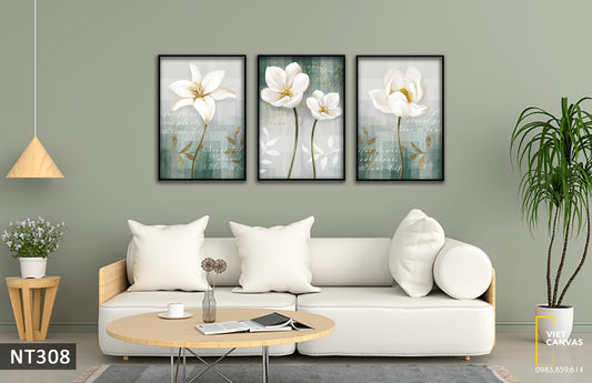 Bộ 3 Tranh Cánh Hoa Sắc Trắng Tinh Tế - NT308