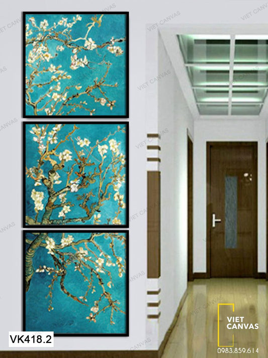 Bộ 3 Tranh Cành Hoa Trắng Ấn Tượng - VK418.2