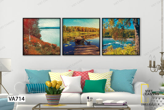 Bộ 3 Tranh Cánh Rừng Trên Bờ Hồ - VA714