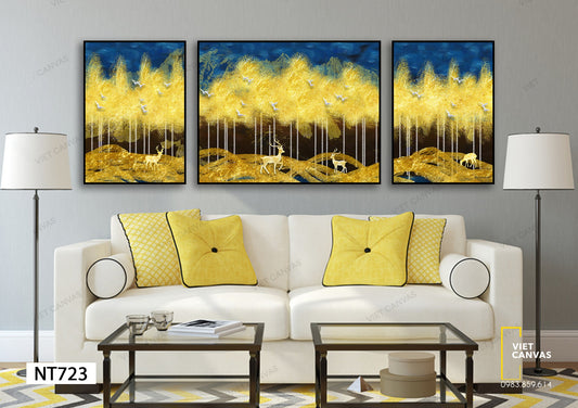 Bộ 3 Tranh Hươu Trong Rừng Vàng - NT723