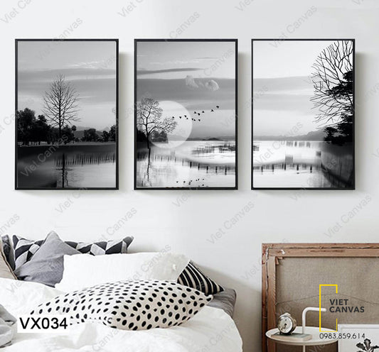 Bộ 3 Tranh Cảnh Sông Buổi Chiều Tà - VX034