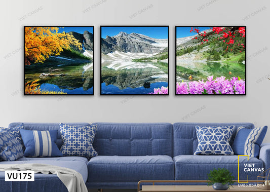 Bộ 3 Tranh Núi Sông Và Cây Hoa - VU175