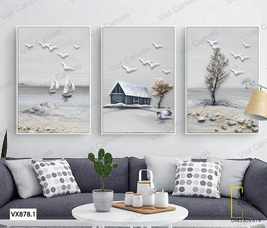 Bộ 3 Tranh Cảnh Vật Bên Bờ Sông - VX878.1