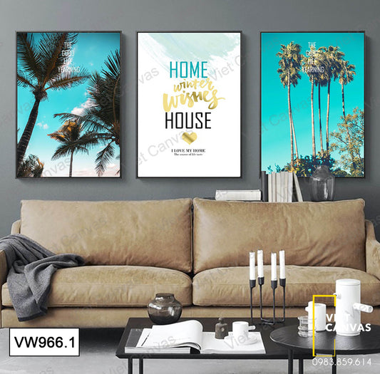 Bộ 3 Tranh Cây Dừa Giữa Nắng Hạ Và Quotes - VW966.1