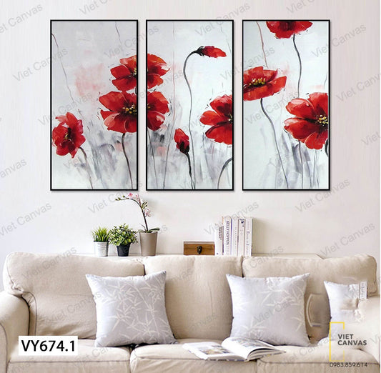 Bộ 3 Tranh Cây Anh Túc Đỏ - VY674.1