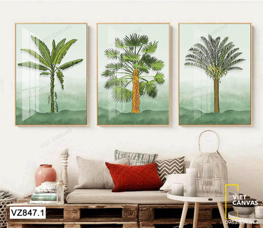 Bộ 3 Tranh Cây Chuối, Cây Cọ Tàu Và Cây Cau - VZ847.1