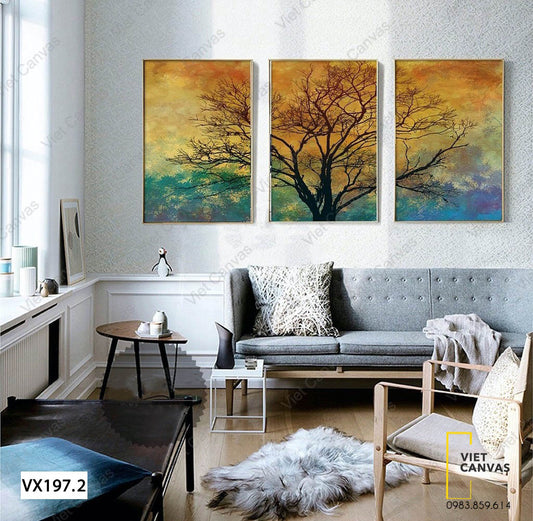 Bộ 3 Tranh Cây Cổ Thụ Chiều Hạ - VX197.2