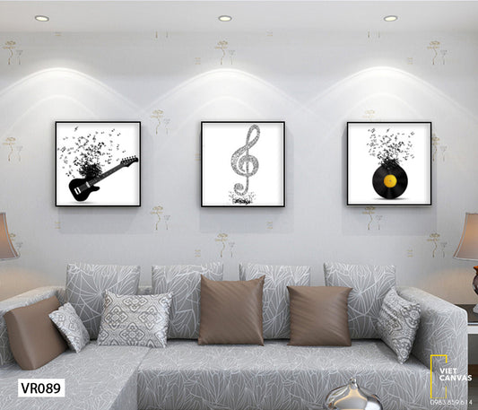 Bộ 3 Tranh Cây Đàn Và Những Nốt Nhạc - VR089