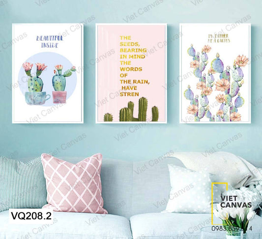 Bộ 3 Tranh Cây Hoa Xương Rồng - VQ208.2
