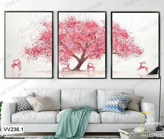 Bộ 3 Tranh Cây Và Hươu - VV236.1