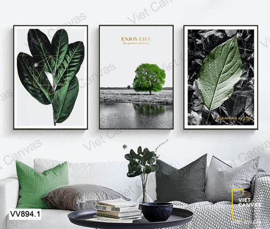 Bộ 3 Tranh Lá Cây Và Hồ Nước - VV894.1