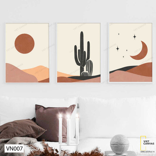 Bộ 3 Tranh Cây Xương Rồng, Mặt Trời Và Mặt Trăng - VN007