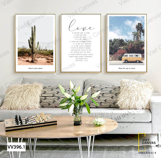 Bộ 3 Tranh Cây Xương Rồng Và Xe Hơi - VV396.1