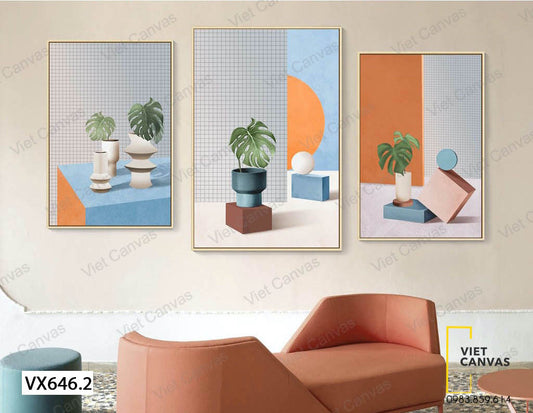 Bộ 3 Tranh Chậu Cây Monstera - VX646.2