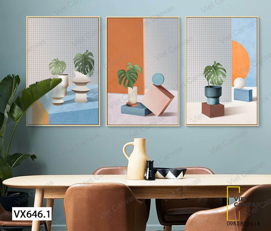 Bộ 3 Tranh Chậu Cây Xanh - VX646.1