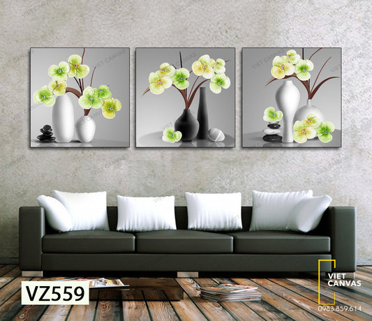 Bộ 3 Tranh Chậu Hoa Đẹp Nao Lòng - VZ559