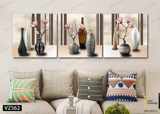 Bộ 3 Tranh Chậu Hoa Đặc Sắc - VZ562