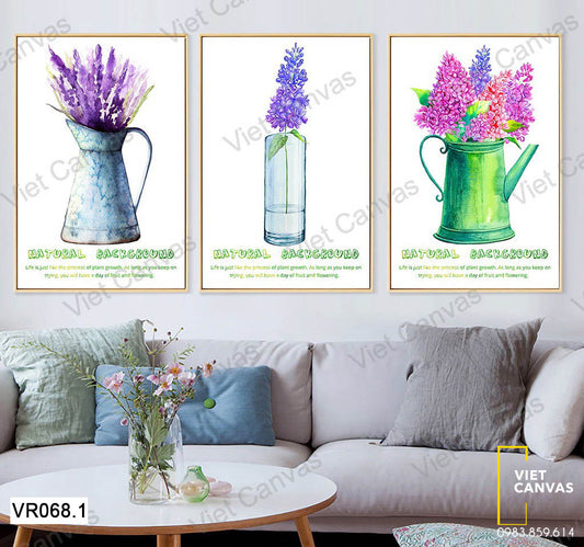 Bộ 3 Tranh Chậu Hoa Lavender Và Hoa Violet - VR068.1