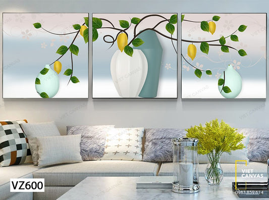 Bộ 3 Tranh Chiếc Bình Và Cành Lá - VZ600