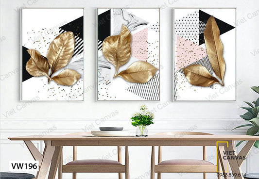 Bộ 3 Tranh Chiếc Lá Vàng Kim - VW196