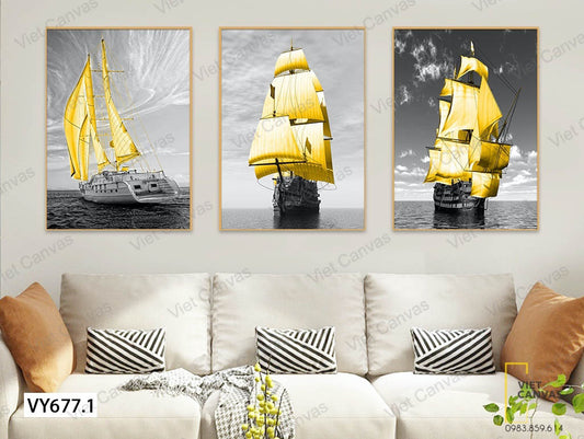 Bộ 3 Tranh Chiếc Thuyền Buồm Vàng - VY677.1