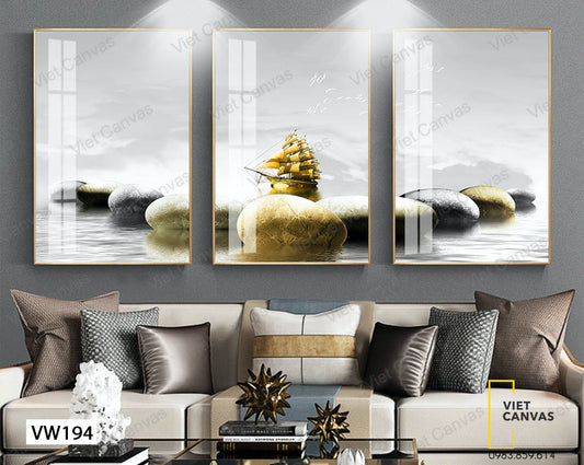 Bộ 3 Tranh Chiếc Thuyền Cập Bến - VW194