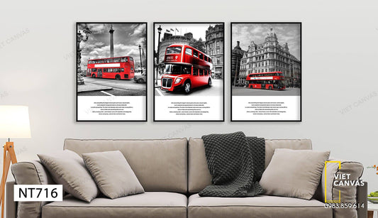 Bộ 3 Tranh Chiếc Xe Đỏ Giữa Phố - NT716