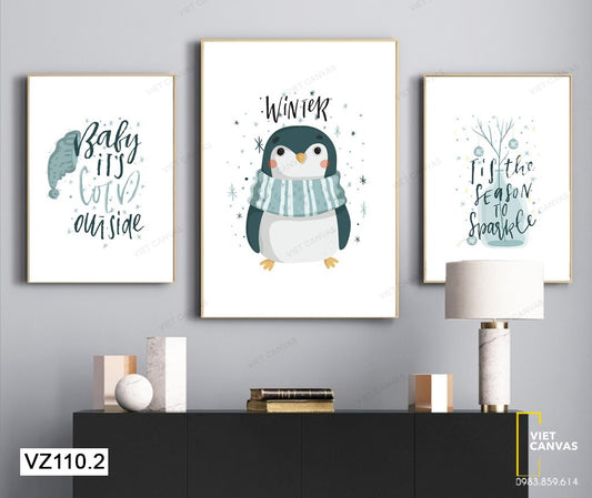 Bộ 3 Tranh Chim Cánh Cụt Và Quotes - VZ110.2