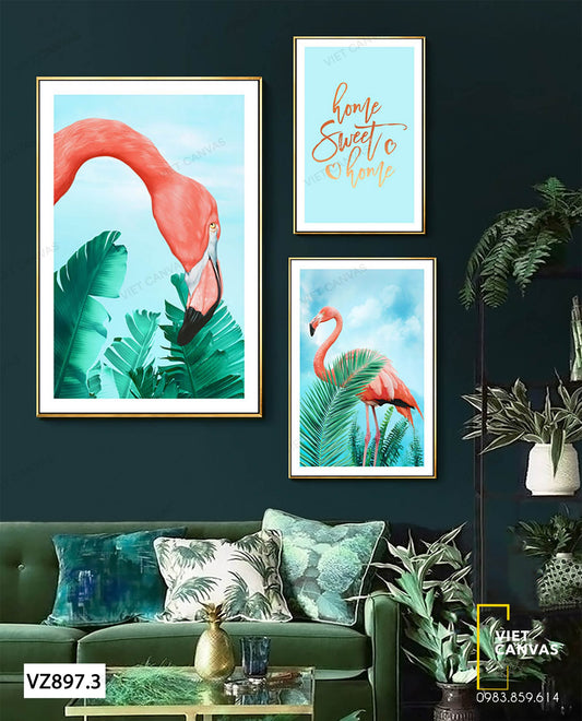 Bộ 3 Tranh Chim Hồng Hạc, Lá Và Quotes - VZ897.3