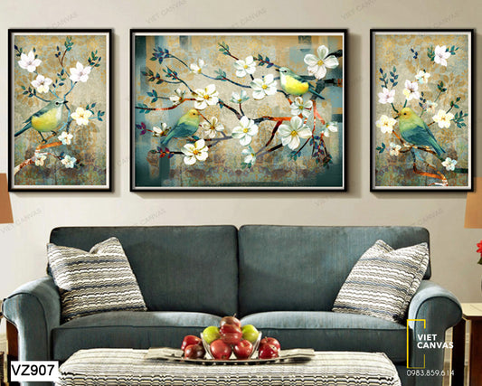 Bộ 3 Tranh Chim Trên Cành Hoa - VZ907