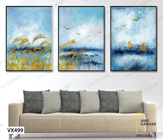 Bộ 3 Tranh Chim Và Cỏ Ven Sông - VX499