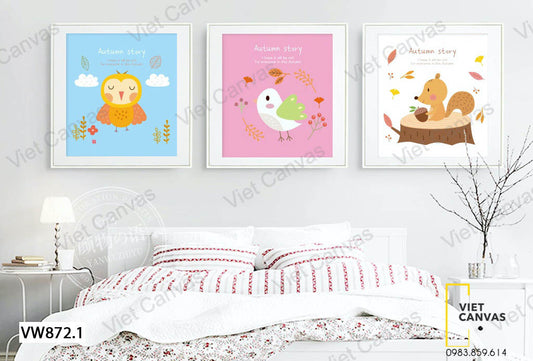 Bộ 3 Tranh Chim Và Sóc - VW872.1