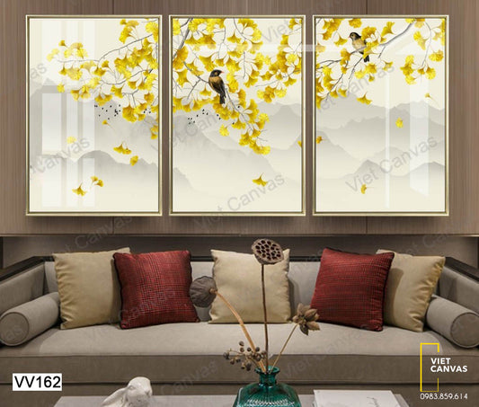 Bộ 3 Tranh Chú Chim Đậu Trên Cành Cây - VV162