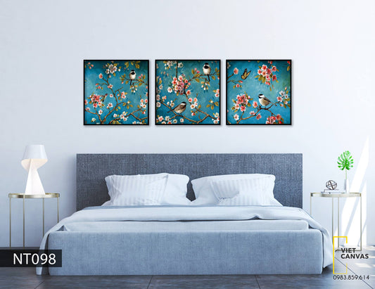 Bộ 3 Tranh Chú Chim Trên Cành Hoa - NT098