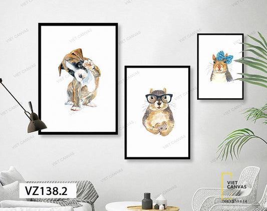 Bộ 3 Tranh Chú Chó Con và Hai Chú Thỏ - VZ138.2