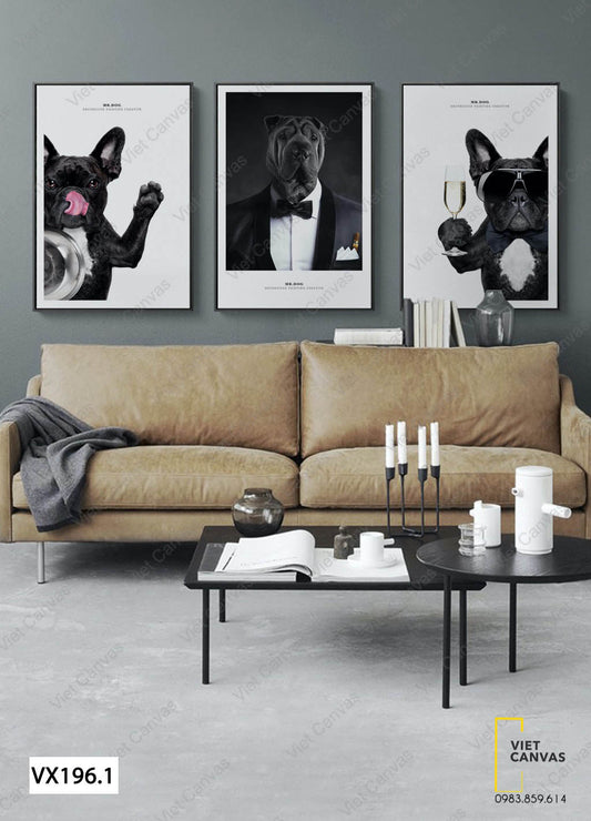 Bộ 3 Tranh Chú Chó Cực Đáng Yêu - VX196.1