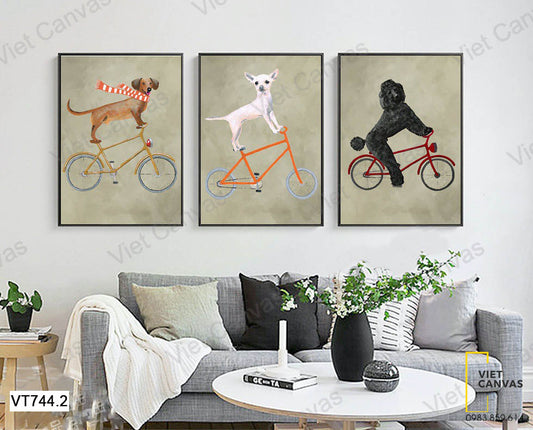 Bộ 3 Tranh Chú Chó Và Xe Đạp - VT744.2