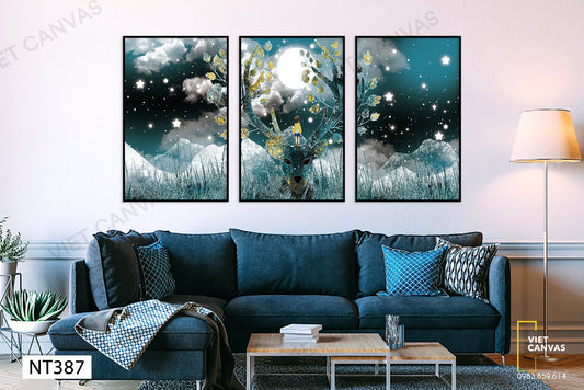 Bộ 3 Tranh Chú Hươu Trong Rừng Đêm - NT387