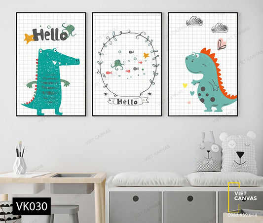 Bộ 3 Tranh Chú Khủng Long Và Cá Sấu - VK030