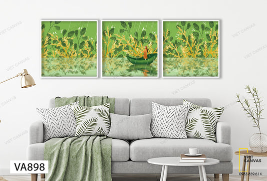 Bộ 3 Tranh Cô Bé Trên Chiếc Thuyền Màu Xanh - VA898