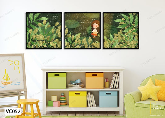 Bộ 3 Tranh Cô Bé Trong Rừng Lá Xanh - VC052
