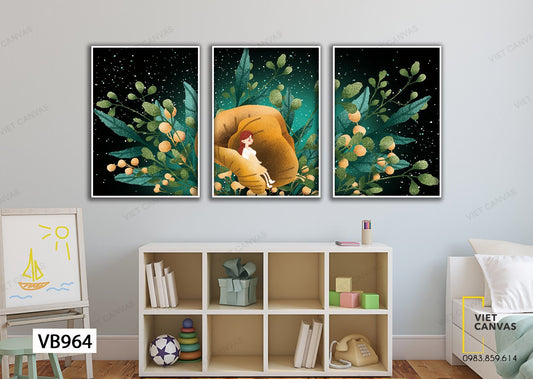 Bộ 3 Tranh Cô Gái Trong Chiếc Lá Vàng - VB964