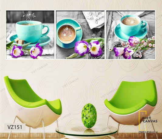 Bộ 3 Tranh Hoa Và Tách Cà Phê - VZ151