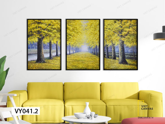Bộ 3 Tranh Con Đường Rợp Lá Vàng - VY041.2