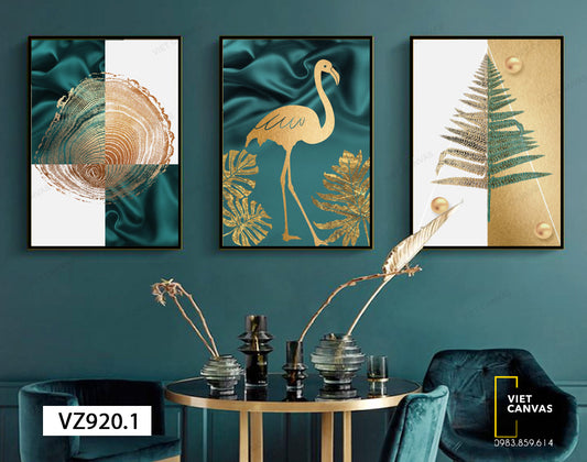 Bộ 3 Tranh Con Hạc Và Lá Cây - VZ920.1