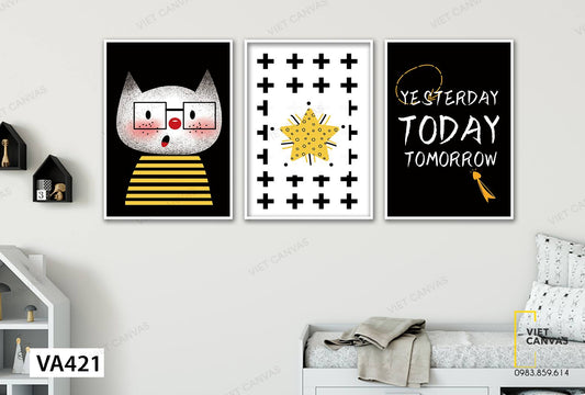 Bộ 3 Tranh Con Mèo, Ngôi Sao Và Quotes - VA421