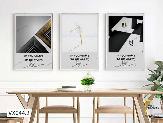 Bộ 3 Tranh Con Người, Cây Khô Và Tòa Nhà - VX044.2