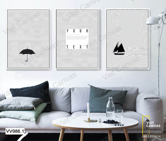 Bộ 3 Tranh Con Thuyền Và Chiếc Ô - VV986.1