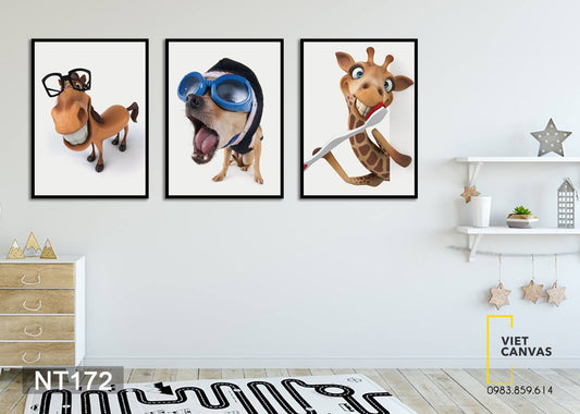 Bộ 3 Tranh Con Vật Vui Nhộn - NT172
